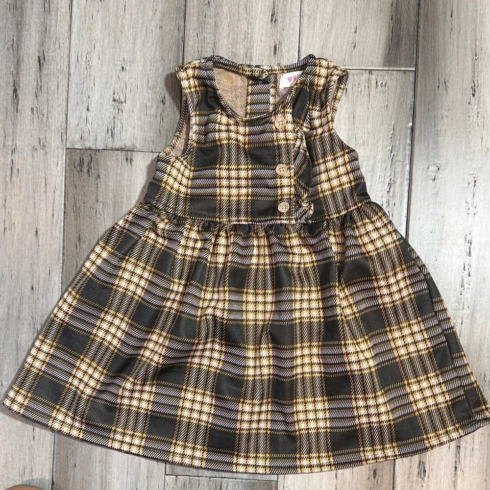 Girls Black and Yellow Plaid Sleeveless Dress